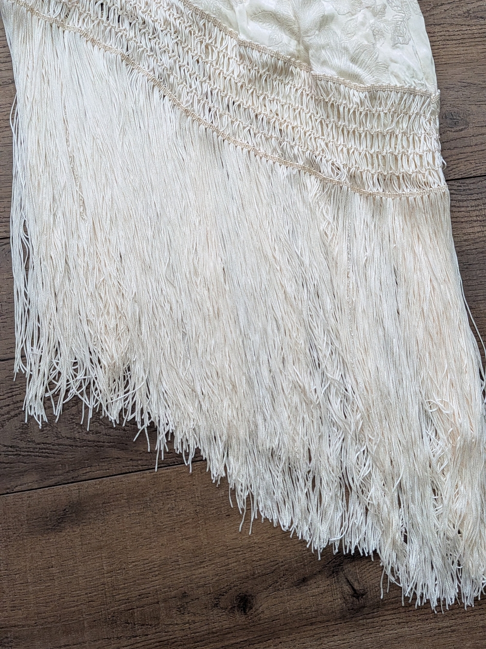 12th Tribe Cream Asymmetrical Fringe Midi Skirt - Picture 4 of 5